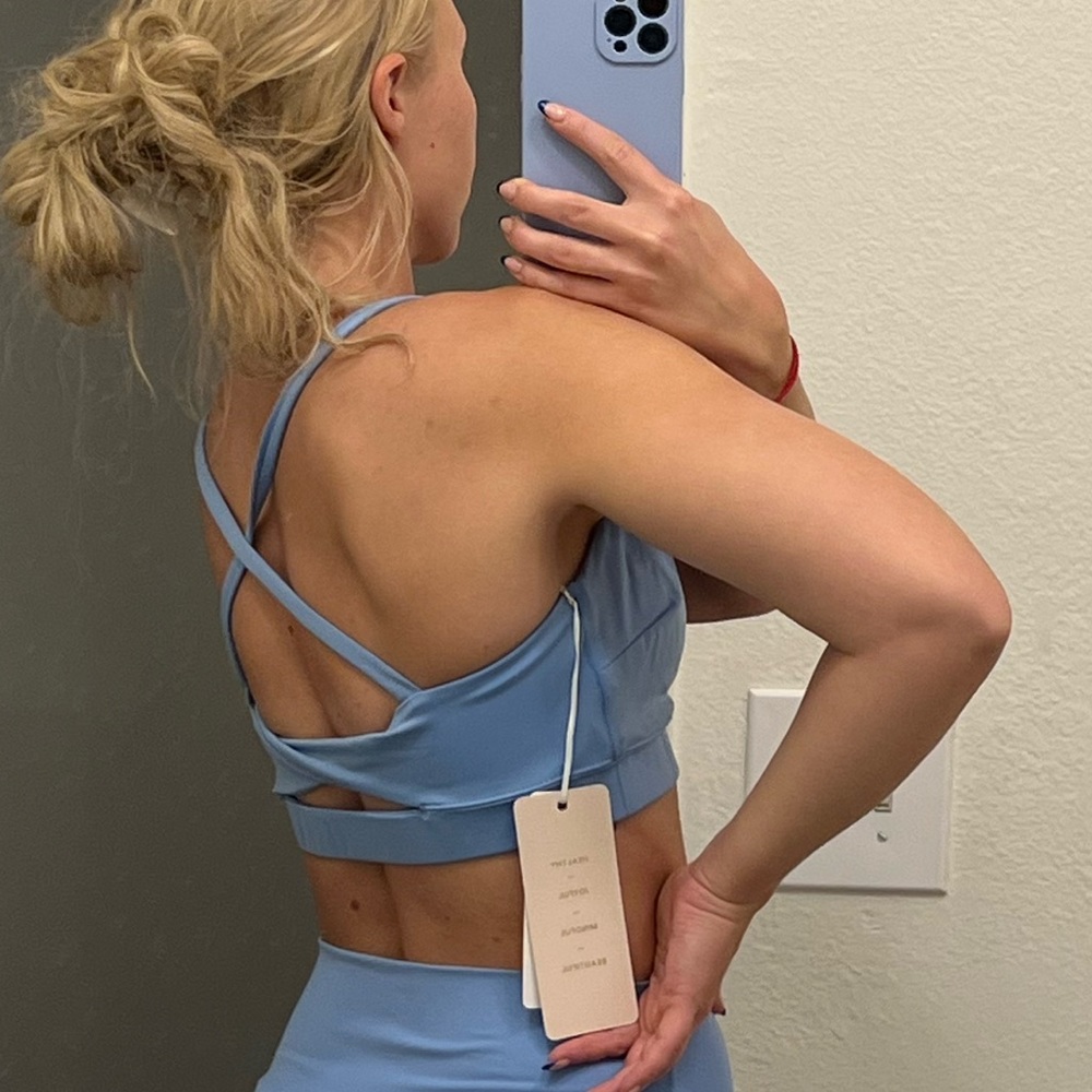 Fashion Nova light blue sports bra. Never been worn. Still in original packaging